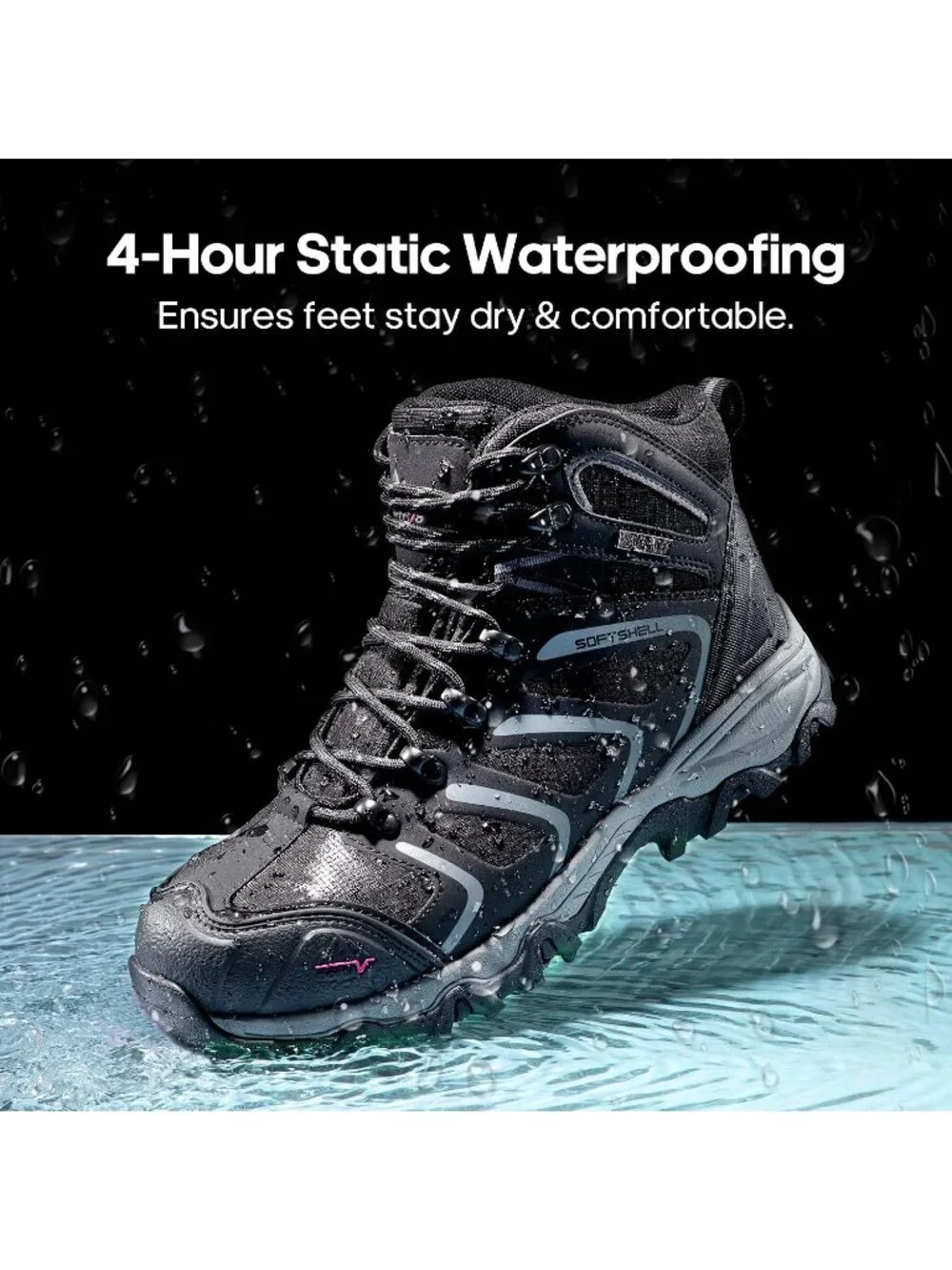 Men's Black Grey Waterproof Shoes Casual Mid Top Steel Toe Non Slip Hiking Boots